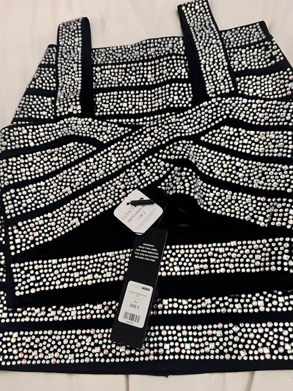 Fashion Nova Black and Silver Crystal Embellished Crop Top - Picture 5 of 5